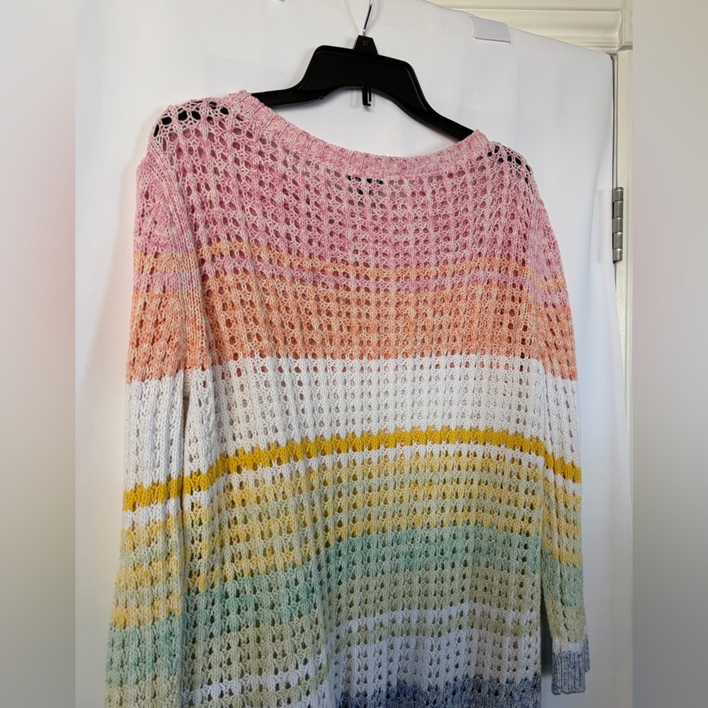 Talbots Open Stitch pastel striped cotton sweater - Picture 8 of 9